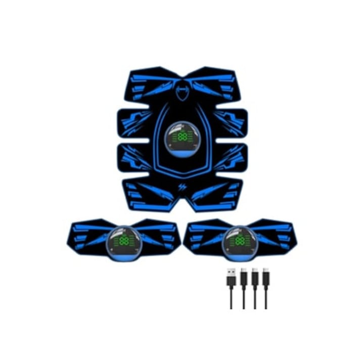 Stimulator abdominal cu 3 piese, USB reincarcabil, 10 moduri, 29 intensitati, multicolor