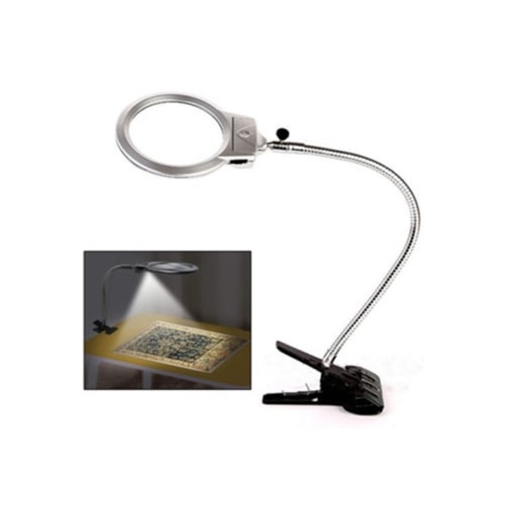 Lupa metalica cu LED, 225x5x, pentru citit si mestesuguri, set