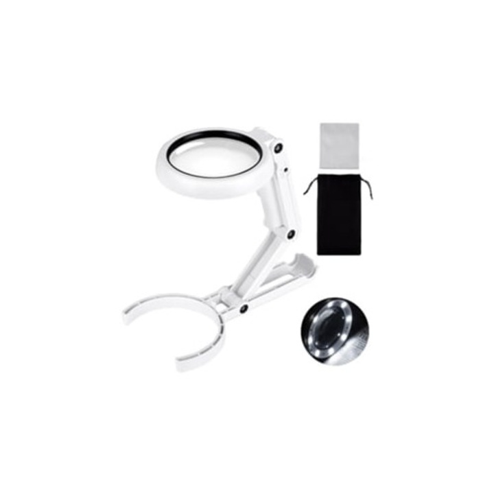 Lupa pliabila cu 8 LED-uri, 5x 11x, pentru citit carti si monede, multicolor