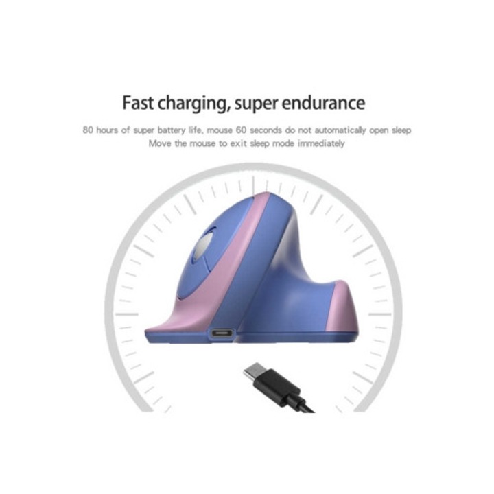 Mouse vertical reincarcabil, mod dual, DPI ajustabil, negru