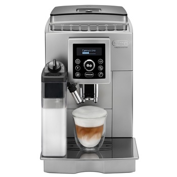 Espressor automat De'Longhi Cappuccino ECAM 23.460.S, Carafa pentru lapte, Sistem LatteCrema, Rasnita cu 13 setari, 1450 W, 15 bar, 1.7 l, Argintiu Espressor automat De'Longhi Cappuccino ECAM 23.460.S, Carafa pentru lapte, Sistem LatteCrema, Rasnita cu 13 setari, 1450 W, 15 bar, 1.7 l, Argintiu