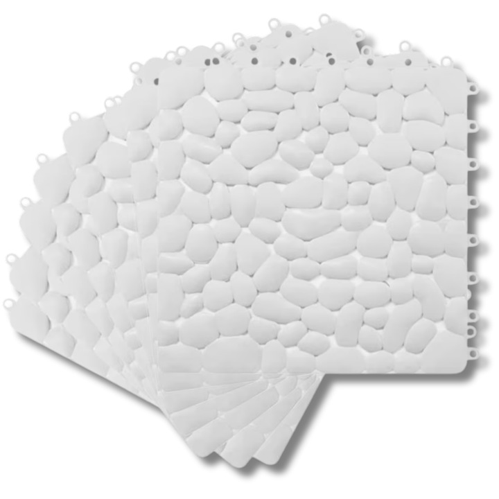 Set covoare antiderapante, 10 bucati, LuckyLu®, rezistente la apa, ideale pentru bai si zone umede, alb, 30x30cm