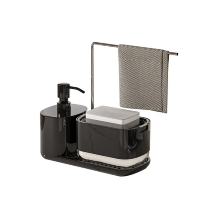 Adagoló szappanhoz és mosogatószerhez tálcával, szett szivacstartóval és konyharuhával