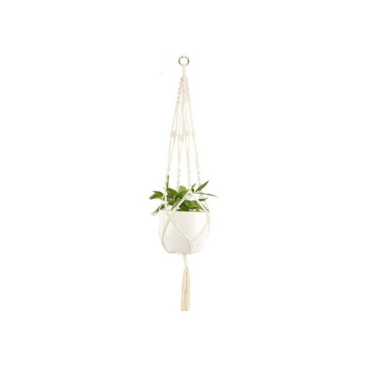 Cos suspendat din bumbac cu ciucuri pentru plante decorative