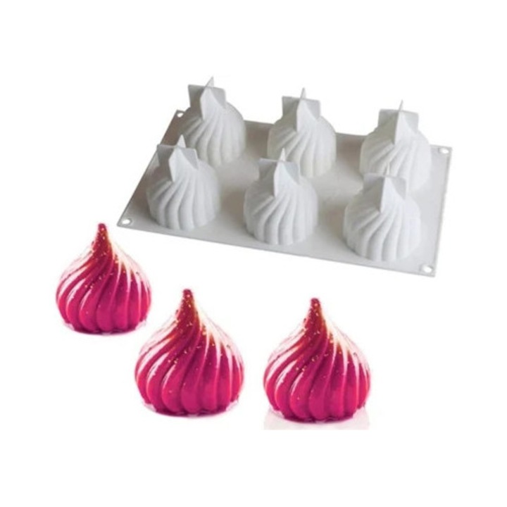 Forma prajituri din silicon cu 6 cavitati, forma spiralata de castel, pentru prajituri si mousse