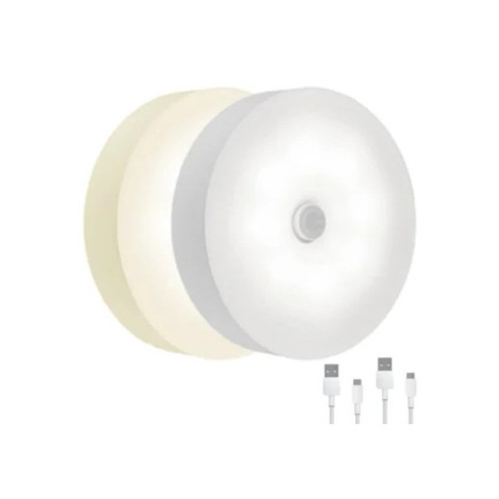 Veioza LED cu senzor de miscare, lumina calda, reincarcabila USB, dimabila