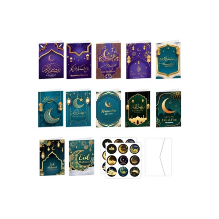 Set felicitari Eid Mubarak, felicitari Ramadan cu plicuri pentru sarbatori religioase