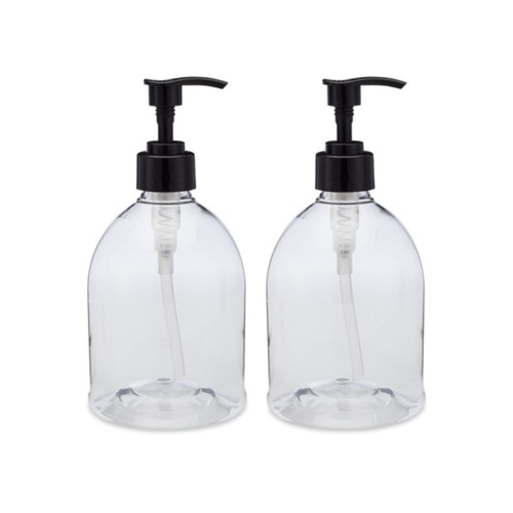 Átlátszó pumpás flakon szett, 2 db, 500 ml, sokoldalú kialakítás egykezes használatra