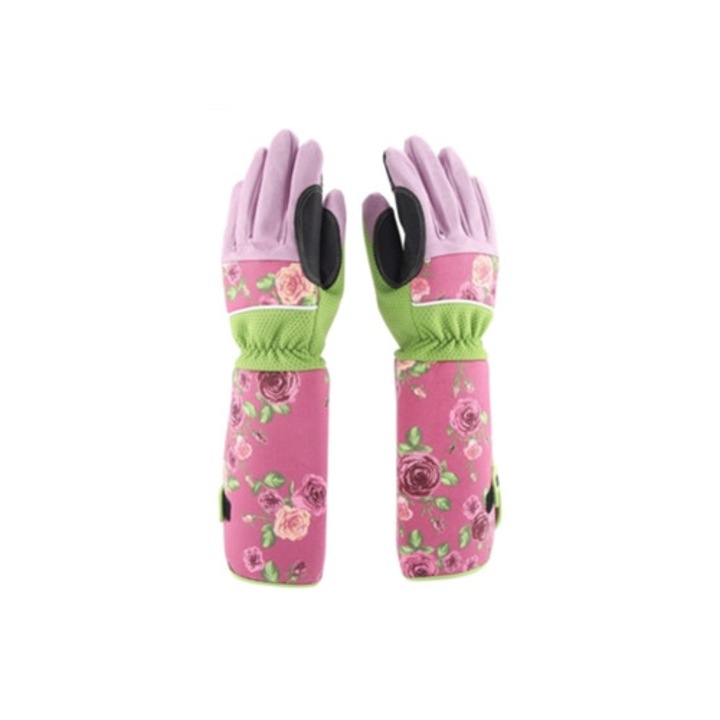 Manusi de prunat trandafiri, rezistente la intepaturi, roz, lungi