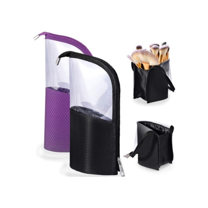 Portfard cosmetic pentru calatorie, organizator pensule, multicolor, dimensiuni variate