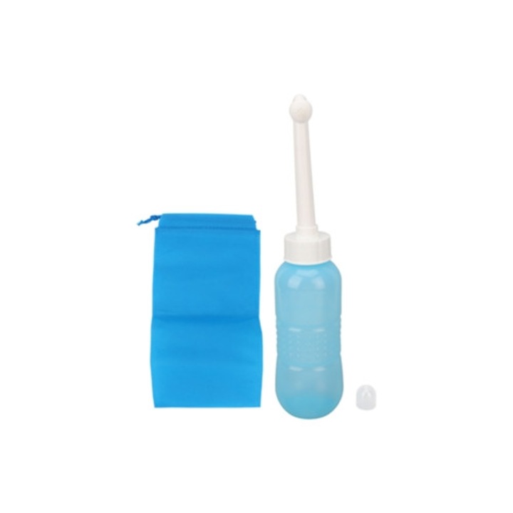 Bideu portabil 450ml, albastru, cu geanta de depozitare