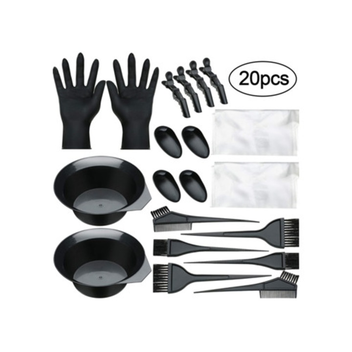 Set 20 de piese pentru vopsit parul, perie, bol, manusi, pentru urechi si accesorii