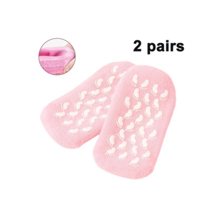 Készlet 2 pár újrafelhasználható gélzokni hidratáláshoz, illóolaj-kezeléshez, hámlasztó, rózsaszín