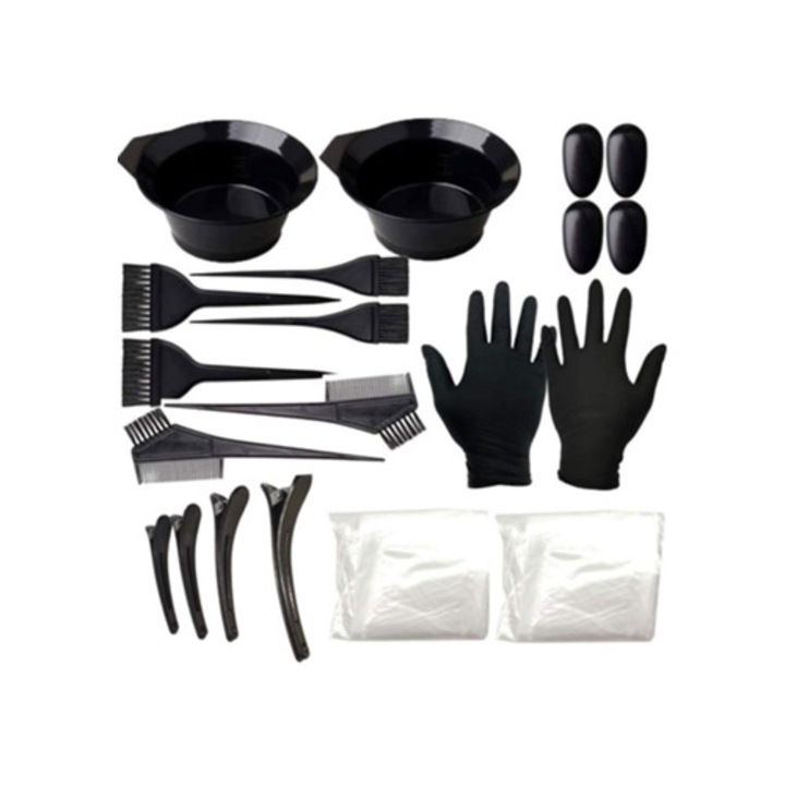 Set 20 de piese pentru vopsit parul, perie, bol, manusi, pentru urechi si accesorii