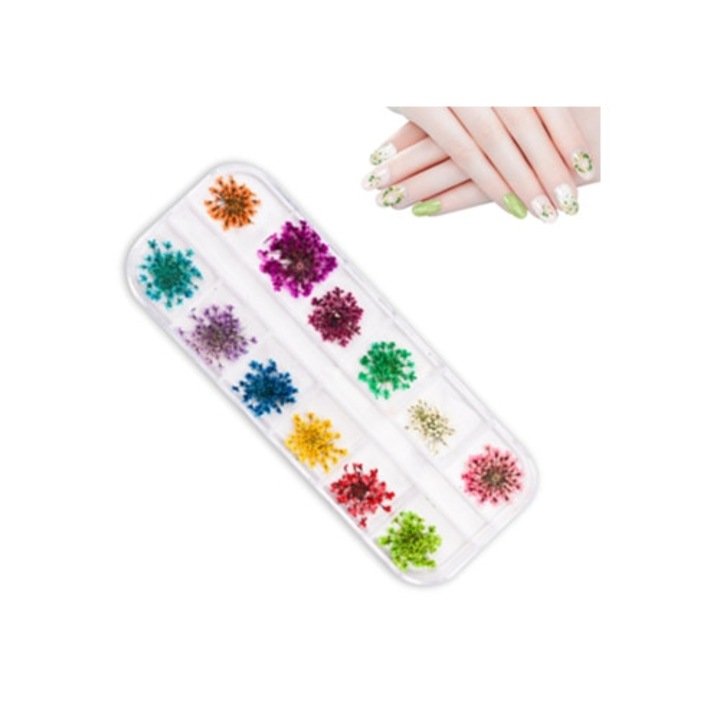 Set 12 Stickere 3D pentru Unghii cu Flori Uscate, Design Floral