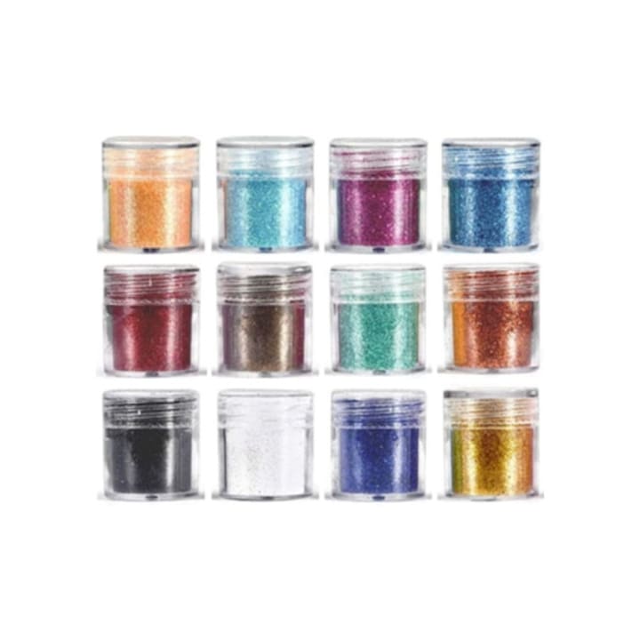 Pudra de sclipici pentru slime si mestesuguri, 12 culori asortate, rezistenta la solventi