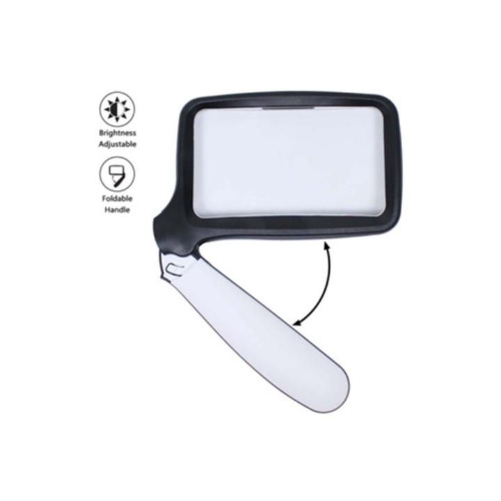 Lupa cu LED, 2x, rectangulara, pliabila, usor de transportat