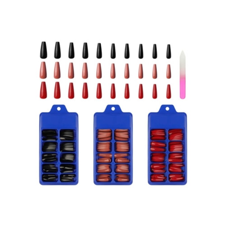 Set unghii artificiale decorative lungi multicolore cu 1 pila