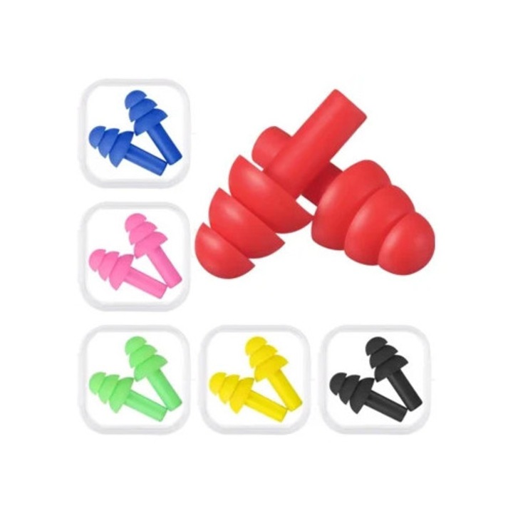 Casti de urechi reutilizabile pentru anularea zgomotului, set de 6 culori asortate, pentru inot si somn