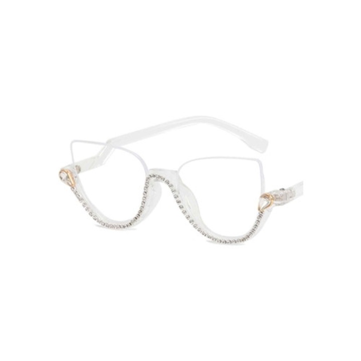 Ochelari de vedere din rasina, protectie impotriva luminii albastre, rame semi-circulare, inele cu diamante, pentru femei