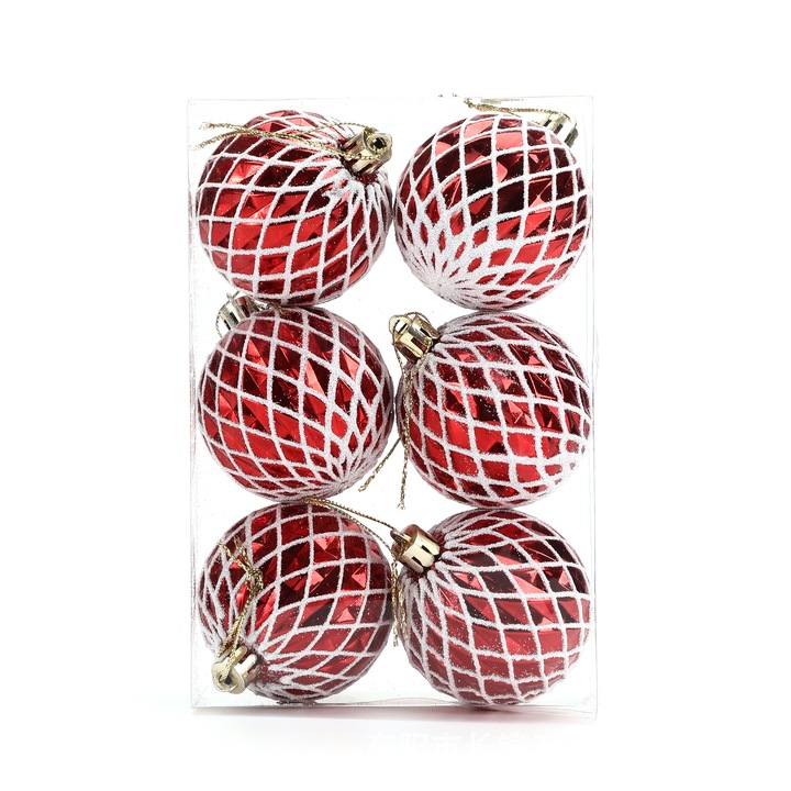 Set globuri de Craciun, CJ186, rosu, 6cm, 6 bucati