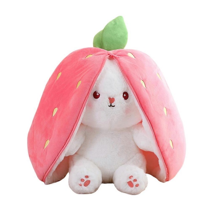 Jucarie de plus, Iepure capsuna, 25cm, cu morcov, pentru copii 4-6 ani