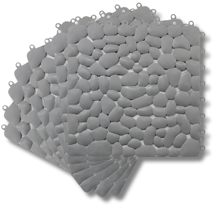 Set covoare antiderapante, 10 bucati, LuckyLu®, rezistente la apa, ideale pentru bai si zone umede, gri, 30x30cm