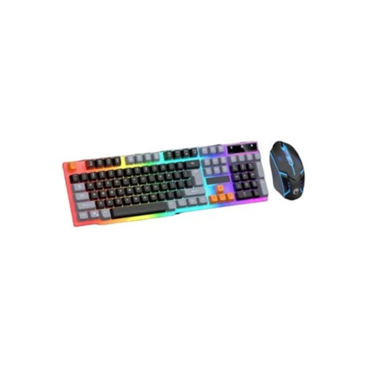 Set tastatura si mouse gaming Ly Ebike, 104 taste, iluminare LED, alb, cablu USB