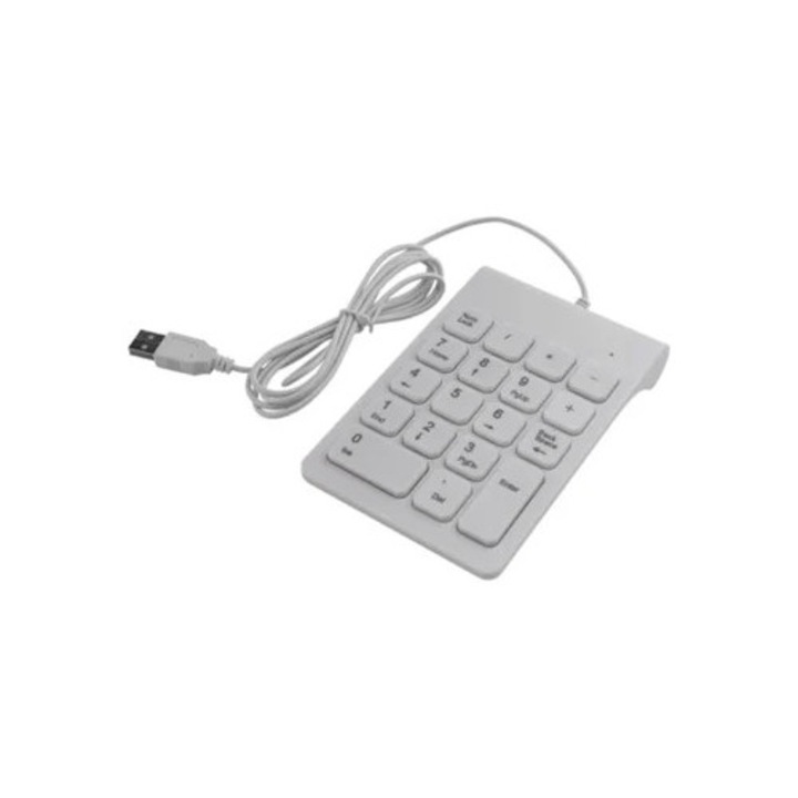 Tastatura numerica mini USB cu fir 18 taste, alba
