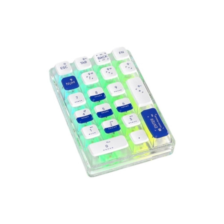 Tastatura numerica mecanica Bluetooth, 21 taste, transparenta, pentru contabilitate, set