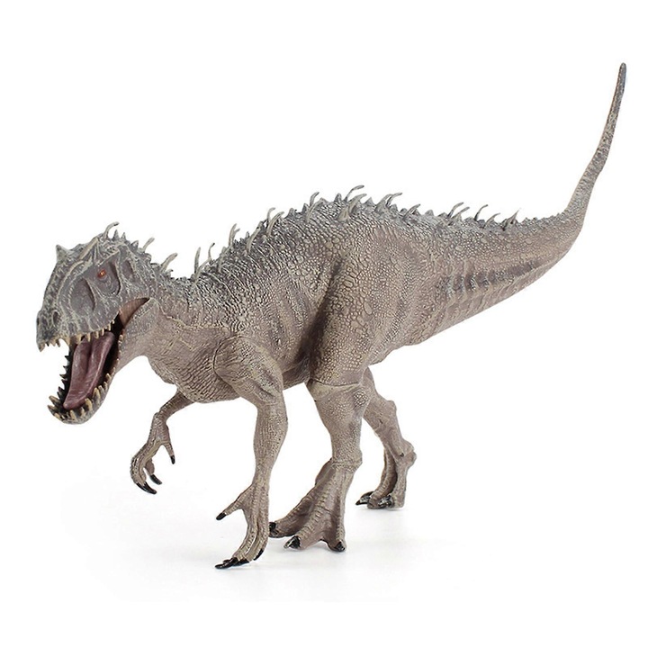 Figurina Indominus Rex, model de dinozaur din PVC, dimensiuni 13.3x1x13.3cm, cu bot deschis, jucarie educativa pentru copii