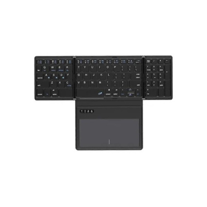 Tastatura Bluetooth Jomaa, pliabila, cu touchpad, pentru telefon si tableta, culoare neagra, dimensiuni 30x10cm