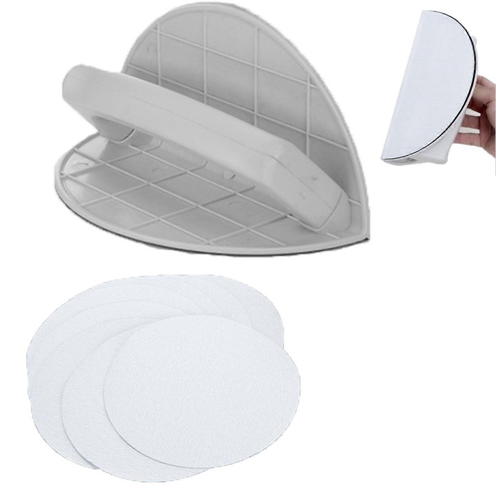 Ъглова шлифовъчна машина полукръгла, комплект със самозалепваща се шкурка, 10 броя шкурка 180/240/320, 9 инча