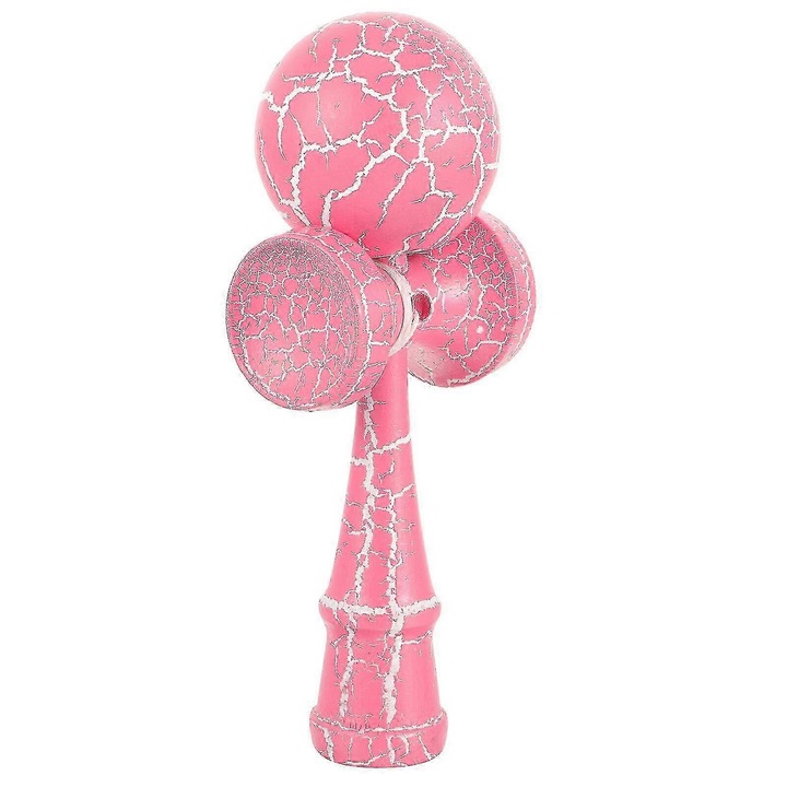 Jucarie Kendama din lemn, roz, 18x7x6cm, set pentru exercitii de coordonare pentru copii