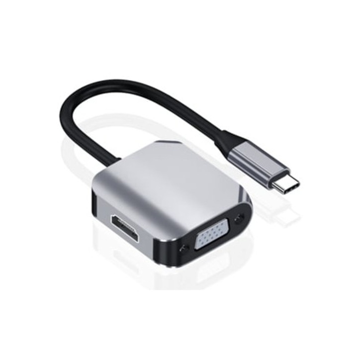 Statie de andocare Type C Hub la HDMI 4K VGA, gri