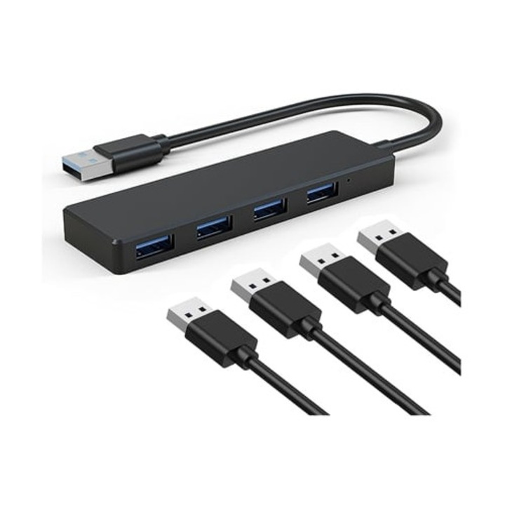 USB 3.0 elosztó 4 porttal, fekete, ultravékony méret