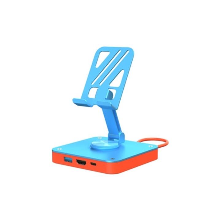 Statie de andocare USB C 3 in 1, suport rotativ si pliabil, albastru/portocaliu