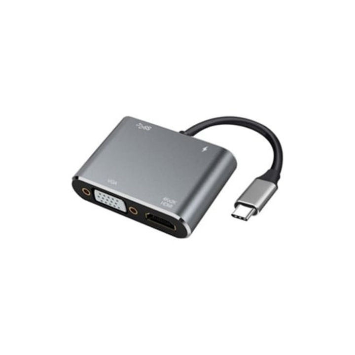 Statie de andocare Type C, proiectie VGA, cablu HD, gri