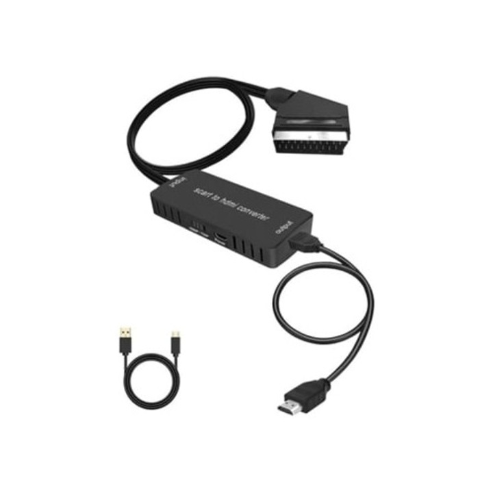 Adaptor Scart la HDMI 1080p, cablu HDMI inclus, pentru HDTV, proiector, set-top box, multicolor