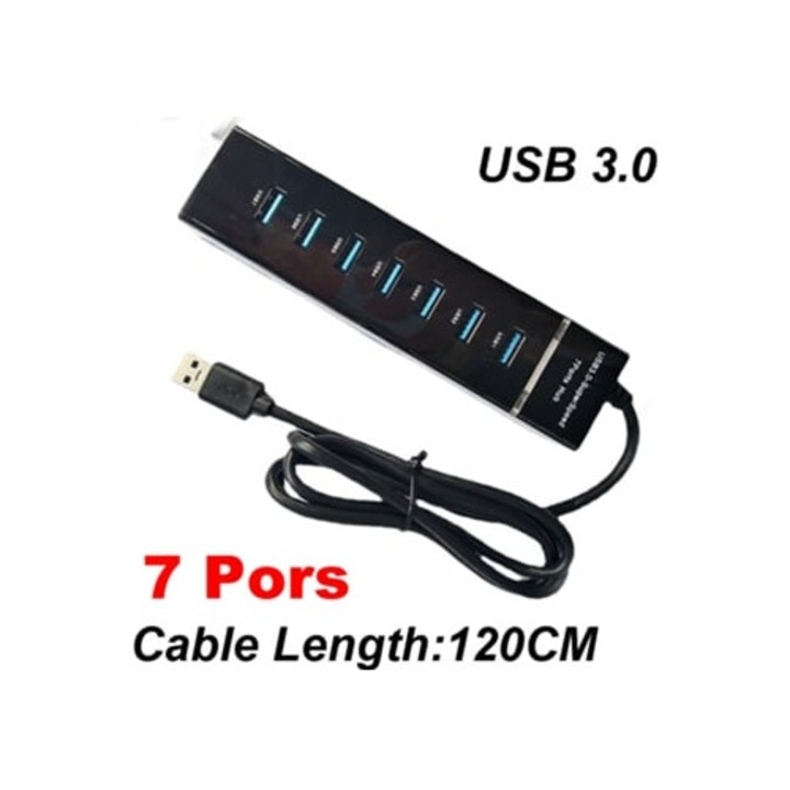 USB 3.0 dokkolóállomás, 7 portos, 120 cm, fekete