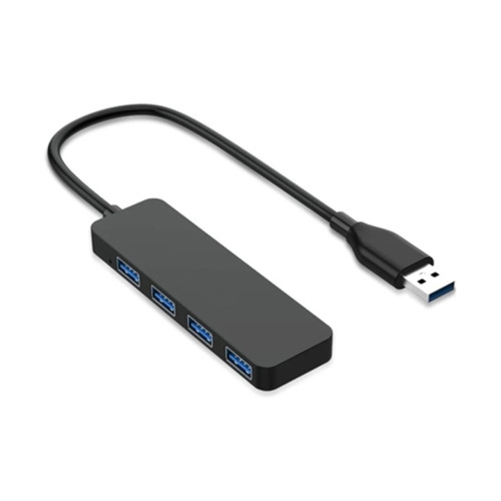 Hub USB Slim Multiport 4 portos USB 3.0 bővítő, fekete