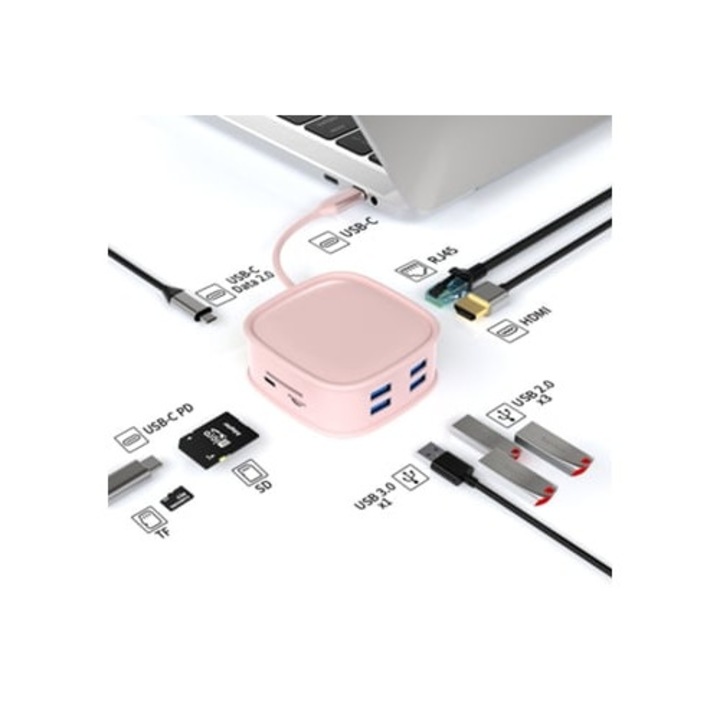 Bestvite Hub 10-az-1-ben dokkolóállomás, laptoptáska forma, rózsaszín