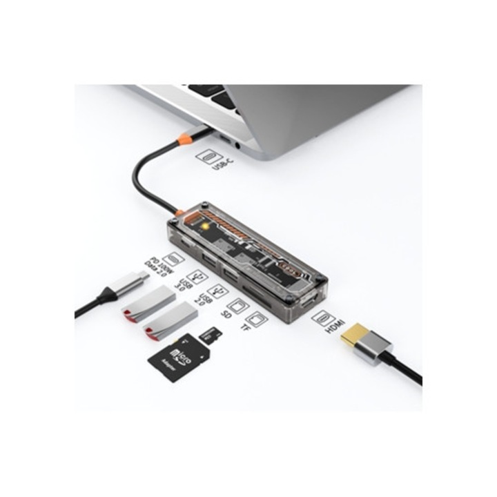 Statie de andocare USB C, 4k30hz, 5Gbps, 100W PD, neagra