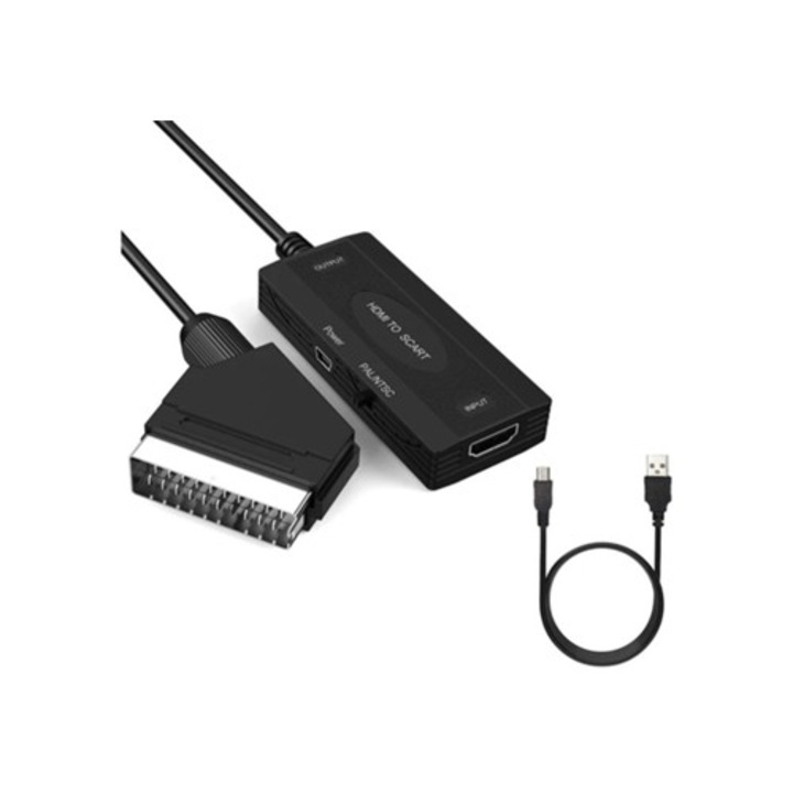 Adaptor HDMI la SCART 1080p, cabluri incluse, compatibil DVD, STB, VHS, console retro