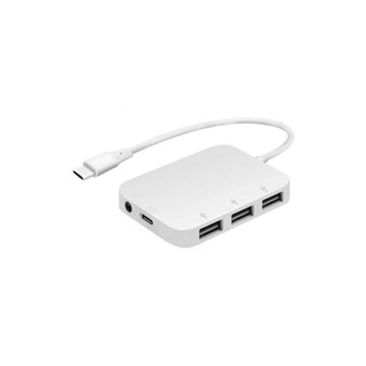 Statie de andocare multifunctionala 5 in 1, USB 3.0, 3.5mm, alb