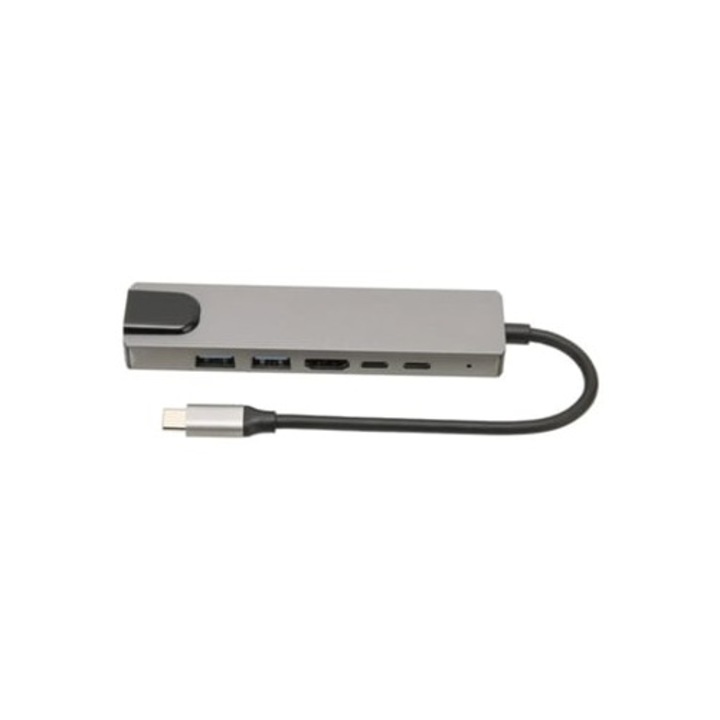 Hub multimédia 6 az 1-ben, 4K, 87W, Ethernet, USB, szürke