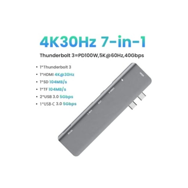 USB C Hub 7-in-1, 4K, szürke