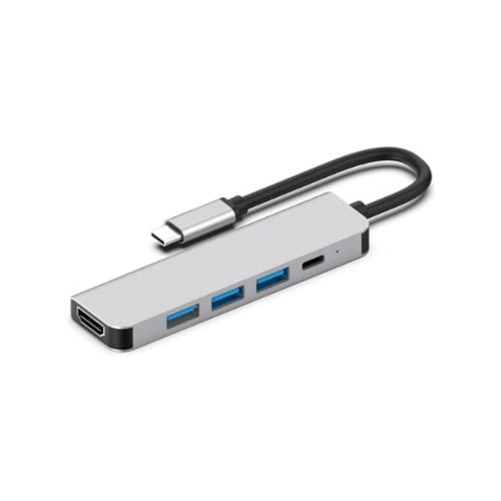 USB C Hub 5 az 1-ben, HDMI 4K, 3 USB 3.0, 100W PD, fekete