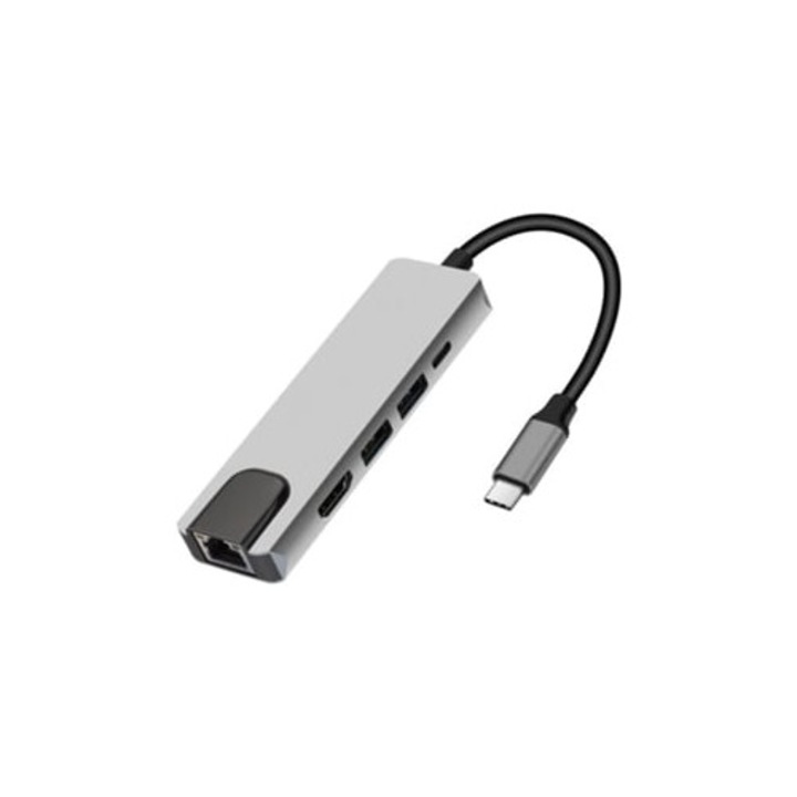 Hub USB C 5 in 1, adaptor multiport Ethernet, dock USB 3.1, HDMI, compatibil cu MacBook Pro/Air, Chromebook, Dell XPS, HP