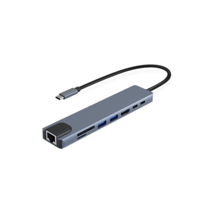 Hub 8 in 1, USB C la HDMI, cititor de carduri TF/SD, adaptor dongle, Bestvite